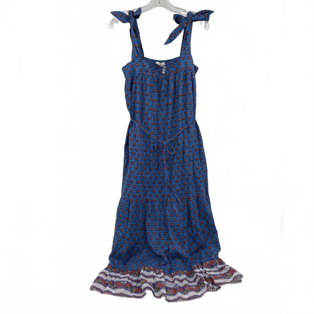 Cleobella Blue Pink Floral Maxi Dress | Women’s M Cotton Tie Strap